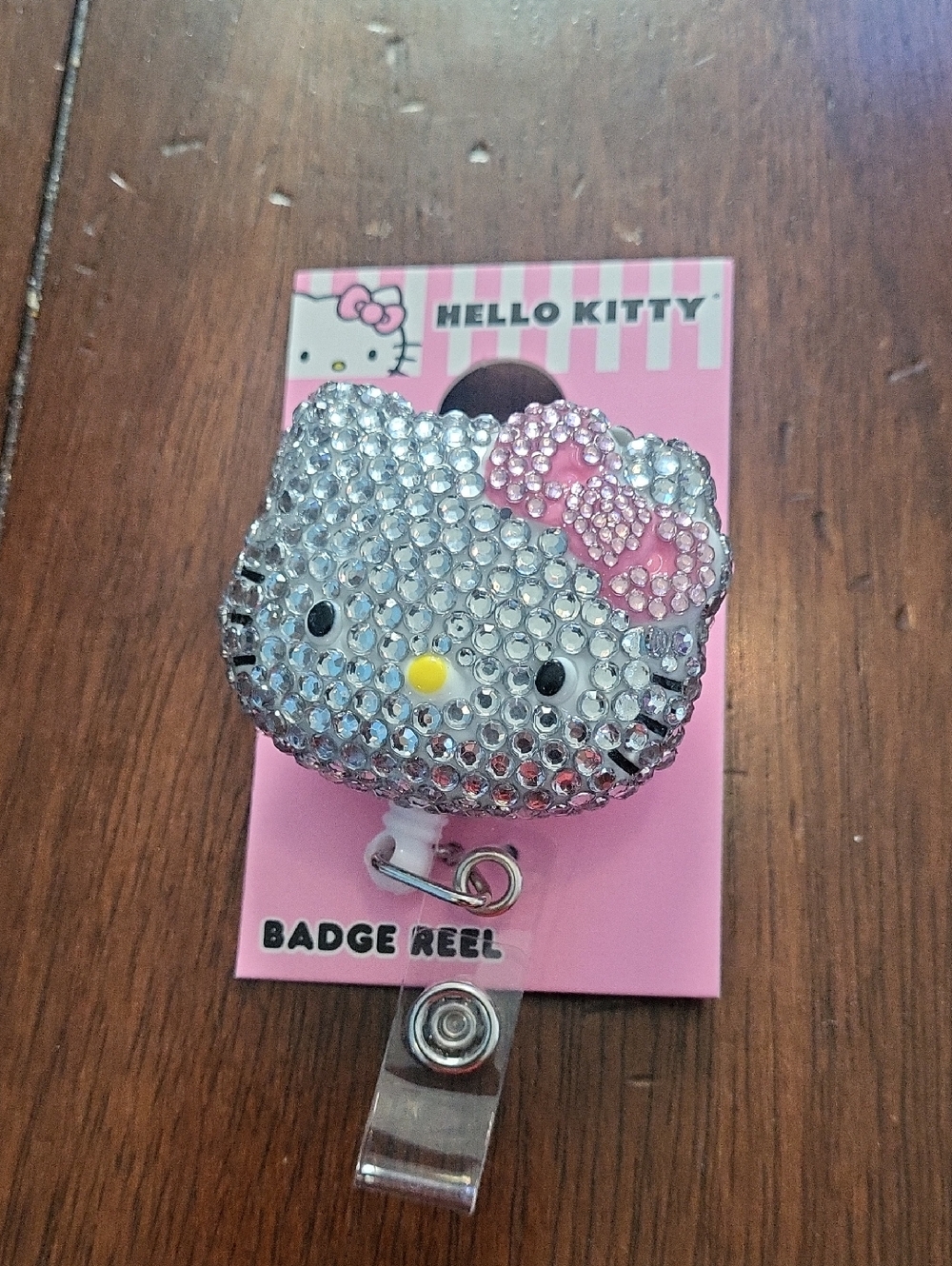 Hello Kitty Silver and Pink Crystal Badge Reel